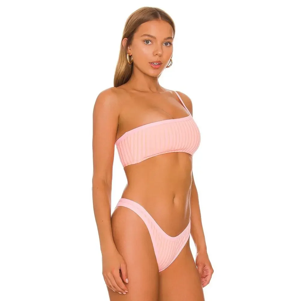 L*SPACE Axel Bikini Top Crystal Pink Lemon Drop One Shoulder Pullover XL NEW